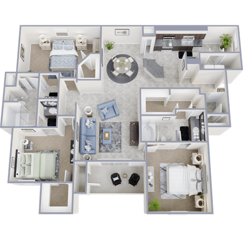 Floor plan for 3 beds, 2 baths, 1526 sqft
